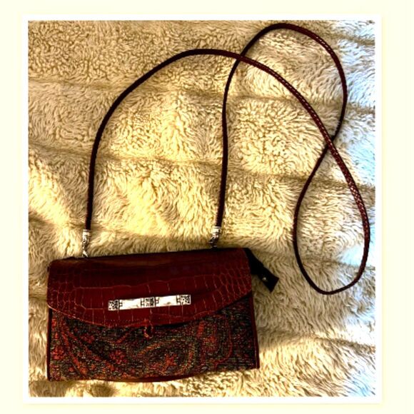 Vintage Brighton Crocodile Embossed Leather Crossbody Wallet - Purse - Picture 1 of 6